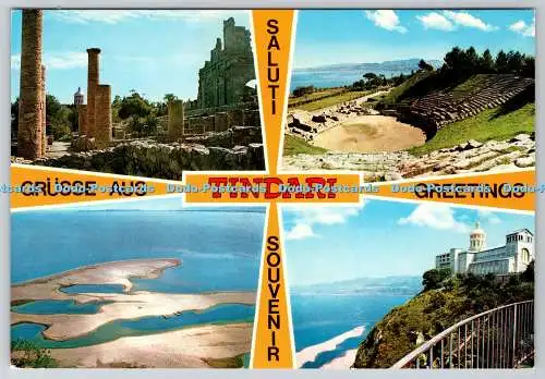 D315983 Italien. Sizilien. Liebe Grüße aus Tindari. Orto Messina. Postkarte. Multi vi