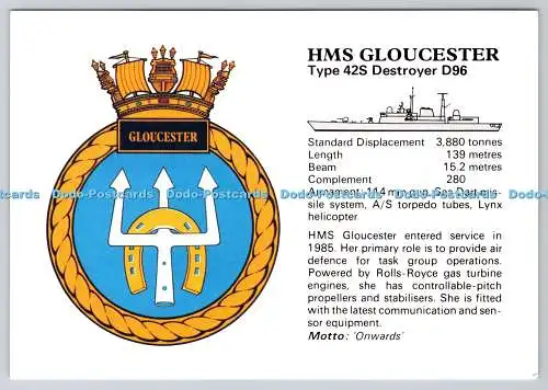 D318873 HMS Gloucester. Zerstörer Typ 42S D96. MoD Central Graphics Pool Navy.