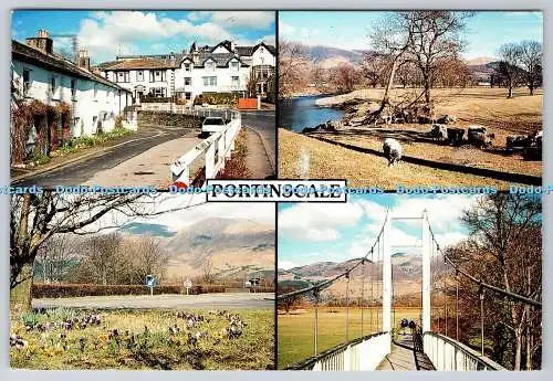 D318885 Portinscale. Dorfzentrum. River Derwent. Skiddaw im Frühling. Porti