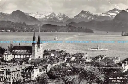 R182318 Luzern. Hofkirche mit Alpen. Th. Rietschi. 1961