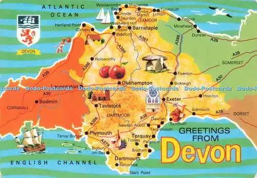 D231406 Grüße von Devon Map John Hinde Ltd