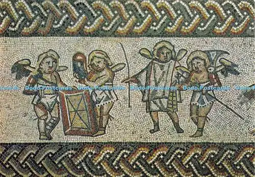 D232606 Bignor Roman Villa Cupid Gladiators A Secutor Being Armed with Helmet an