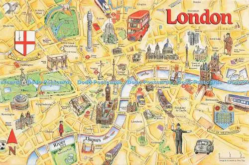 D229312 London City of London Karte Karte Kreuzung Postkarten Ashmore Press Ltd Nr.
