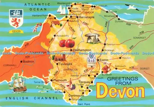 D229362 Grüße von Devon Map John Hinde Ltd