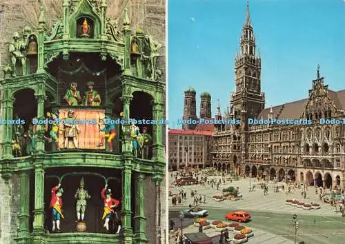 D229443 Münchner Glockenspiel und das Neue Rathaus Mehransicht