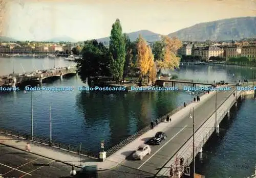 D232926 Geneve L Ile Jean Jacques Rousseau et le Pont des Bergues Iris Mexichrom