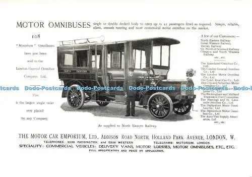 D238875 Motor Omnibus The Motor Car Emporium Motorium Brittania Post Card Series