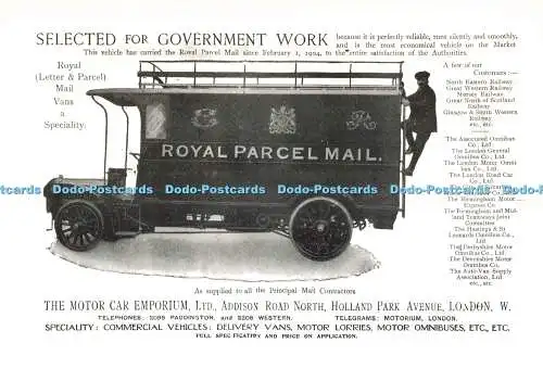 D238896 Ausgewählt für Regierungsarbeiten Die Motor Car Emporium Brittania Postkarte