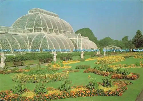 D238991 Kew Royal Botanic Gardens formelle Bettwäsche vor Palmenhauskrone