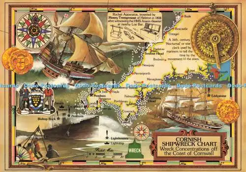 D230065 Cornish Shipwreck Chart Wrack Concentractions off the Coast of Cornwall
