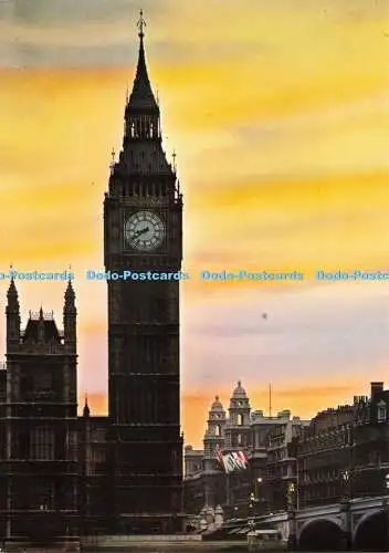 D237579 London Sunset Over Big Ben Westminster Bridge the Clock Tower J Arthur D