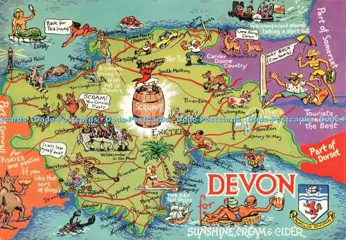 D230831 Devon Karte Lilywhite Postkarten Colin Richardson Drucker limitiert Jagd