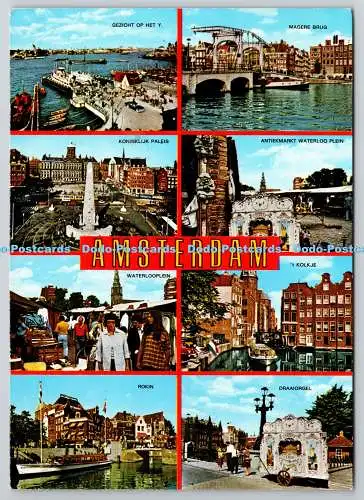 D321672 Amsterdam. Gezicht op Het Y. Magere Brug. Koninklijk Paleis. Antiekmarkt