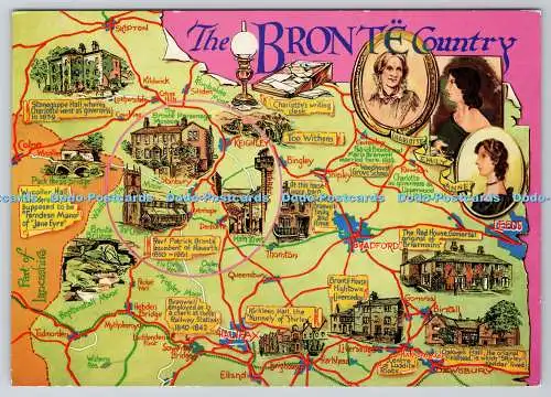 D321762 Karte. England. The Bronte Country. Lilywhite. Brighouse. Postkarte