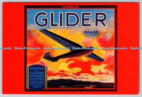 D324307 Segelflugzeug. Angebaut und verpackt von Fillmore Citrus Assn. Levi Hirschler. Frische