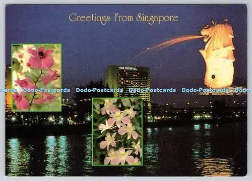 D325239 Grüße aus Singapur. Mit Merlion. Symbol Singapurs und exo