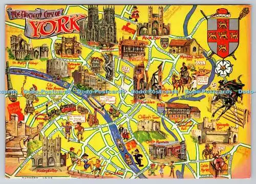 D328669 Karte. England. North Yorkshire. Die antike Stadt York. Lilywhite. Brig