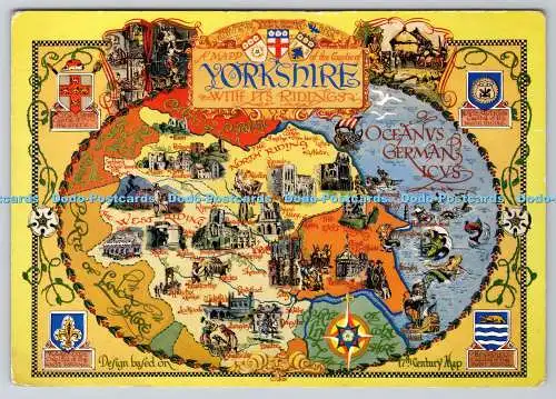 D328671 Karte. Grafschaft Yorkshire mit seinen Ridings. Design nach dem 17. Jahrhundert