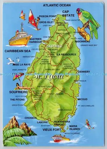 D326106 Karte. Westindien. St. Lucia. Caribbean Dream. Edaxand. Postkarte