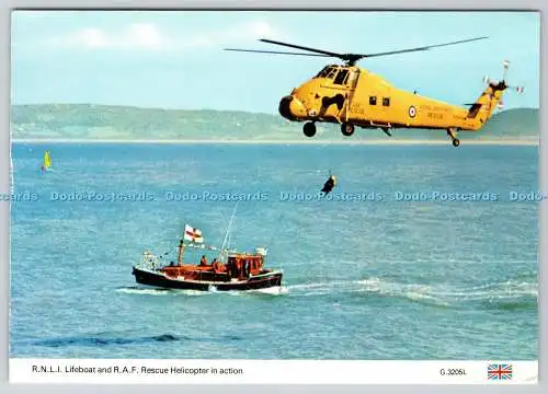 D325357 R.N.L.I. Rettungsboot und R.A.F. Rettungshubschrauber im Einsatz. E.T.W.