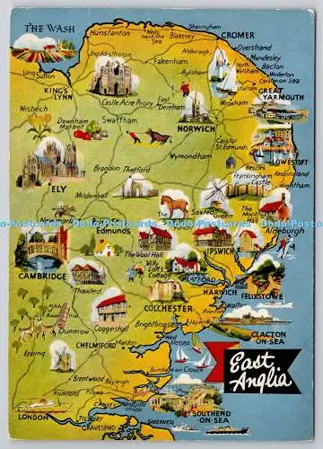D326305 Karte. East Anglia. E. T. W. Dennis. Scarborough. Neue Farbe. Postkarte