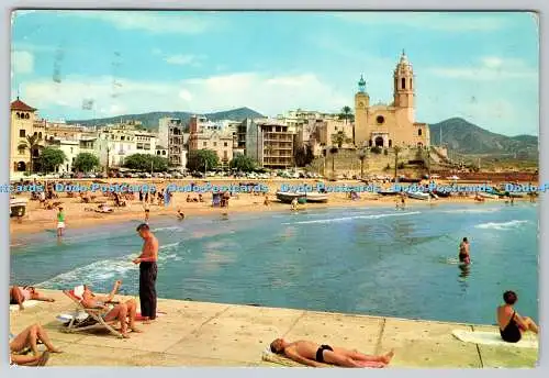 D331519 Sitges. Sunbay und Kirche. Antonio Rafales
