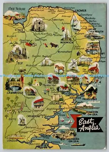 D326306 Karte. East Anglia. E. T. W. Dennis. Scarborough. Neue Farbe. Postkarte