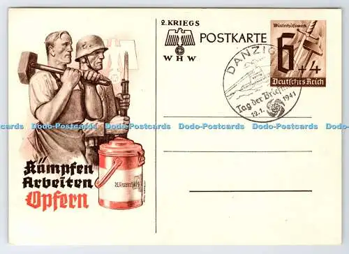 D334526 Rampen Arbeiten. Deutsche Postkarte. Kriegs. WHW. PM. Danzig. 1941