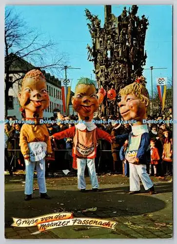 D329115 Grusse von der Maanzer Fassenacht. Fastnachtstreiben am Fastnachtsbrunne