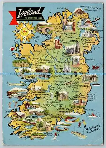 D326548 Karte. Irland. Die Smaragdinsel. E. T. W. Dennis. Scarborough. Postkarte.