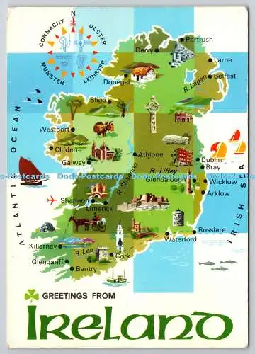 D326553 Karte. Grüße aus Irland. Westlichstes Land Europas. John Hinde