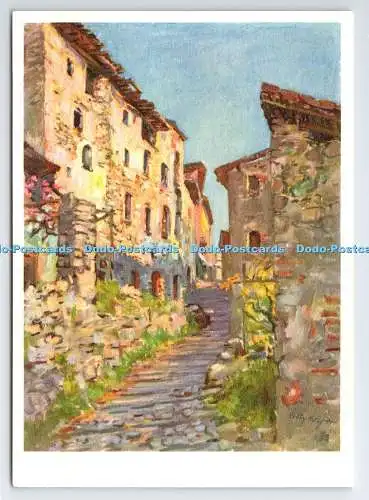 D3344677 Gandria. Alte Hauser. Nach einem Gemalde Von Fritz Meijer
