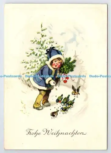 D334732 Frohe Weihnachten. Kinder und Vögel. M.B