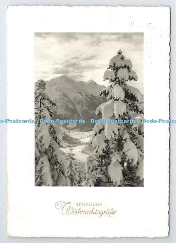 D334734 Herzliche Weihnachtsgrusse. Wald und Berg im Schnee