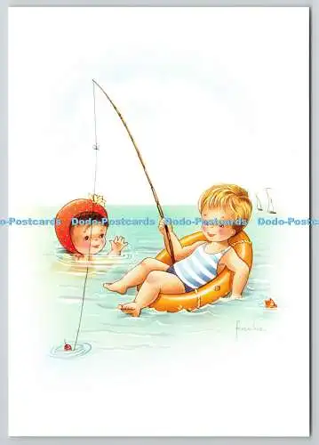 D326054 Kinder schwimmen und angeln. Frankie. E. T. W. Dennis. Scarborough. Po