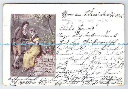 D334878 Gruss aus. Mann und Frau im Garten. Bill Hopkins Collection