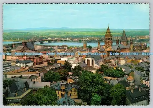 D326976 Mainz. Panorama mit Dom und Rheinbrücke. Krüger. Westdeutschland. Postca