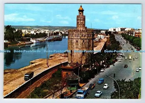 D335036 Sevilla. Torre del Oro. Paseo Colon y Guadalquivir. Ro Foto. Otto Reuss