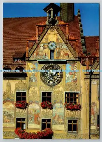 D329629 Ulm an der Donau. Rathausfront. Astronomische Uhr und Wandbild Fresko