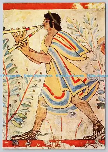 D329677 Tarquinia. Tomba dei Leopardi. Pittura Etrusca. Flautista. I.F.I. Feuer