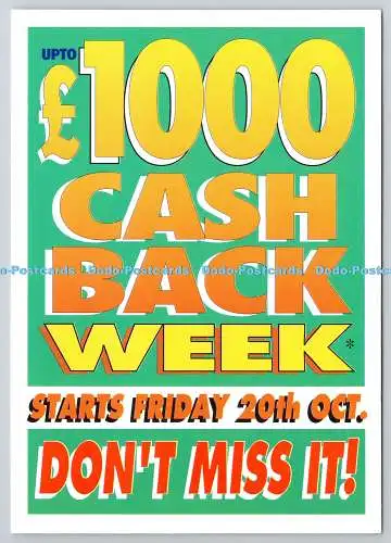 D329707 Cowie bis 1000 GBP Cashback Woche. 1995. nicht verpassen. Postkarte