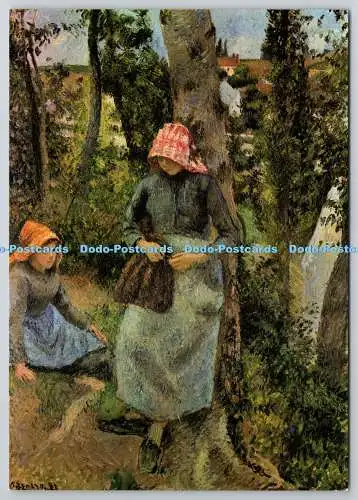 D330015 Deux Jeunes Paysannes Cousant Sous Les Abres. Pontoise. Camille Pissarro