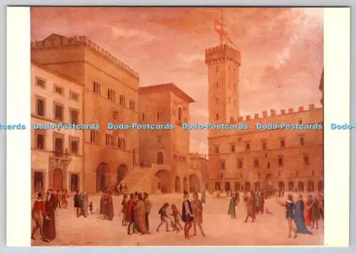 D327610 Todi. La Plazza. Disegno di Eliseo Fattorini. G. Ceci. U. Bartolini. Tib