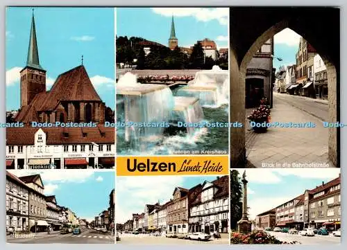 D332908 Uelzen Luneb. Heide. Brunnen am Kreishaus. Blick in die Bahnhofstrasse.