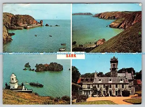 D332947 Sark. Hafen von Le Creux. Küste und Brechou. Point Robert Lighthouse. Guer