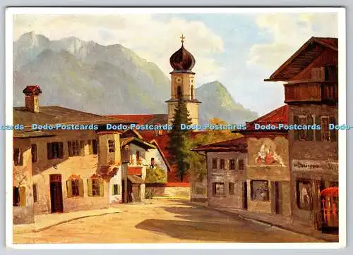D328067 Dorfstraße in Oberammergau. Max Sammet. Deutsche Heimkunst Karte. Munche