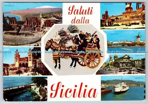 D328511 Italia. Saluti dalla Sicilia. Tecnograf Spa. Palermo. N. 3942. Postkarte.