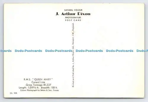 D336433 R.M.S. Queen Mary. Cunard Line. J. Arthur Dixon. Newport. I.W. Englan