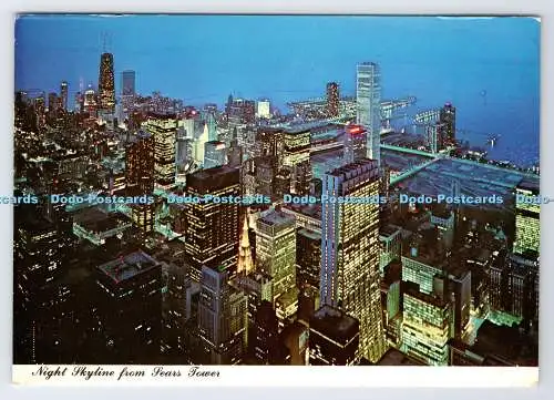 D336507 Chicago. Illinois. Nacht Skyline vom Birnenturm. Curteichcolor. Aero D