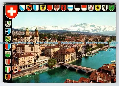 D336516 Zürich. Großmünster und die Alpen. Beringer und Pampaluchi